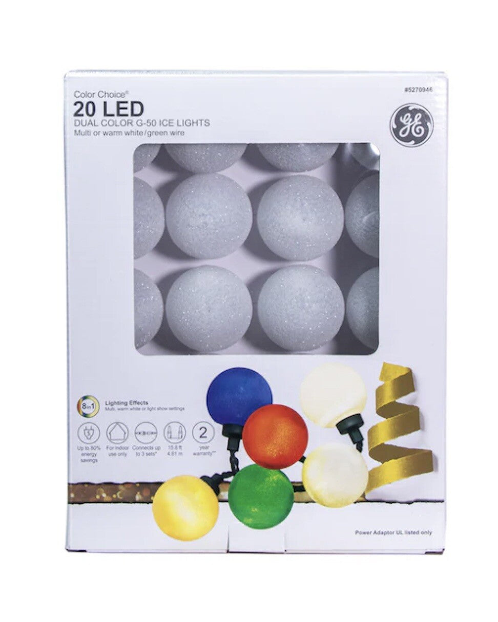 GE Color Choice 20-Count Multi-function Warm White/Multicolor LED G50 Ice Lights GE - KOEEK
