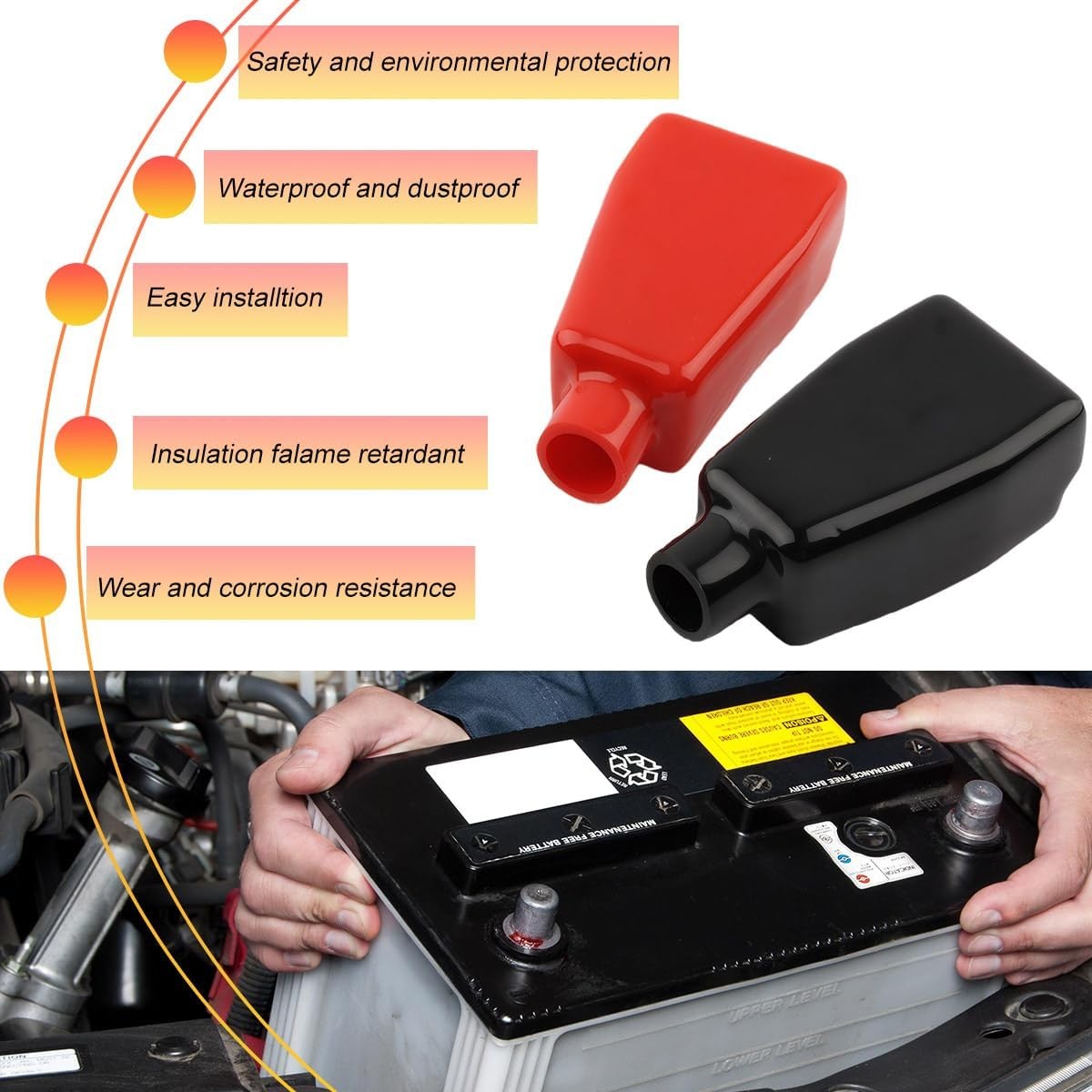 new 2 PCS Battery Terminal Cover, Soft Rubber Positive Negative Insulating 2 07FC0E-D4 - KOEEK