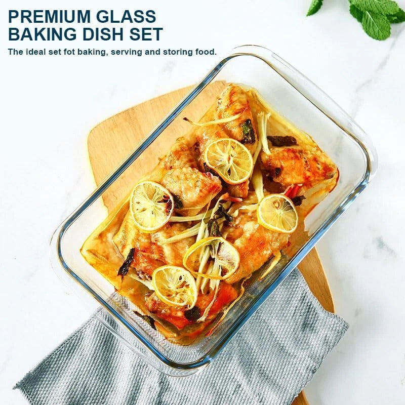 8 Piece DeepGlass Baking Pan Set, Rectangular Glass Baking Pan Set with Lid,Gray 07FC0E-D4 - KOEEK