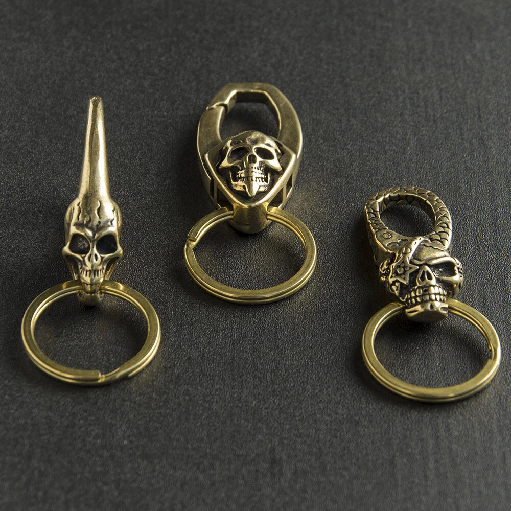 Solid Brass Skull KeyChain Keyring Split Ring Punk GH692 07FC0E-D4 - KOEEK