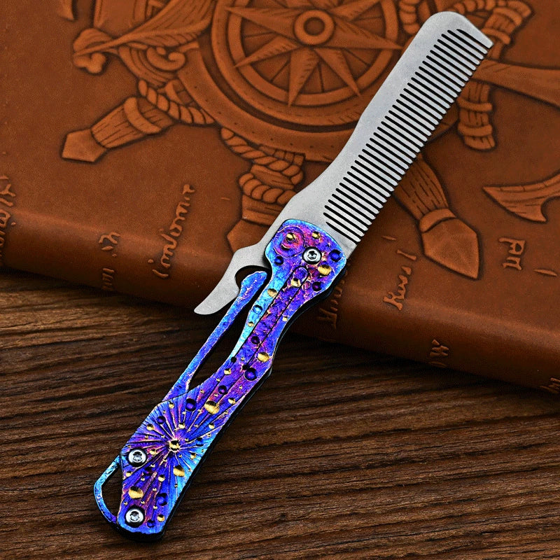 Titanium Comb Folding for Beard Shaving Hair Style Pocket Carry EDC Comb Gift 07FC0E-D4 - KOEEK