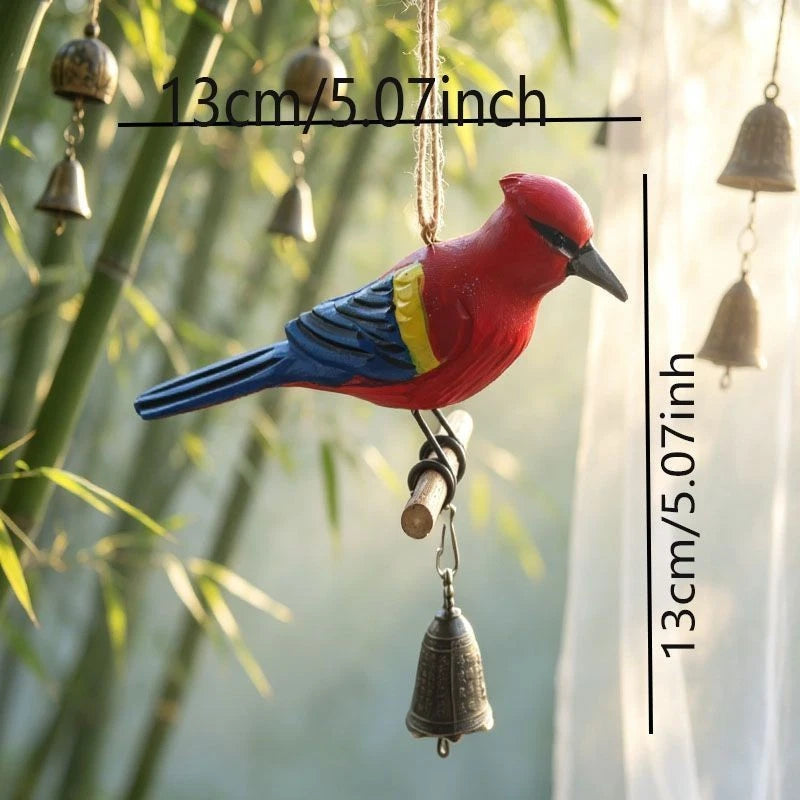 Hand Painted Wooden Bird Wind Chime Brass Bell Outdoor Patio Hanging Decor 07FC0E-D4 - KOEEK