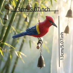 Hand Painted Wooden Bird Wind Chime Brass Bell Outdoor Patio Hanging Decor 07FC0E-D4 - KOEEK