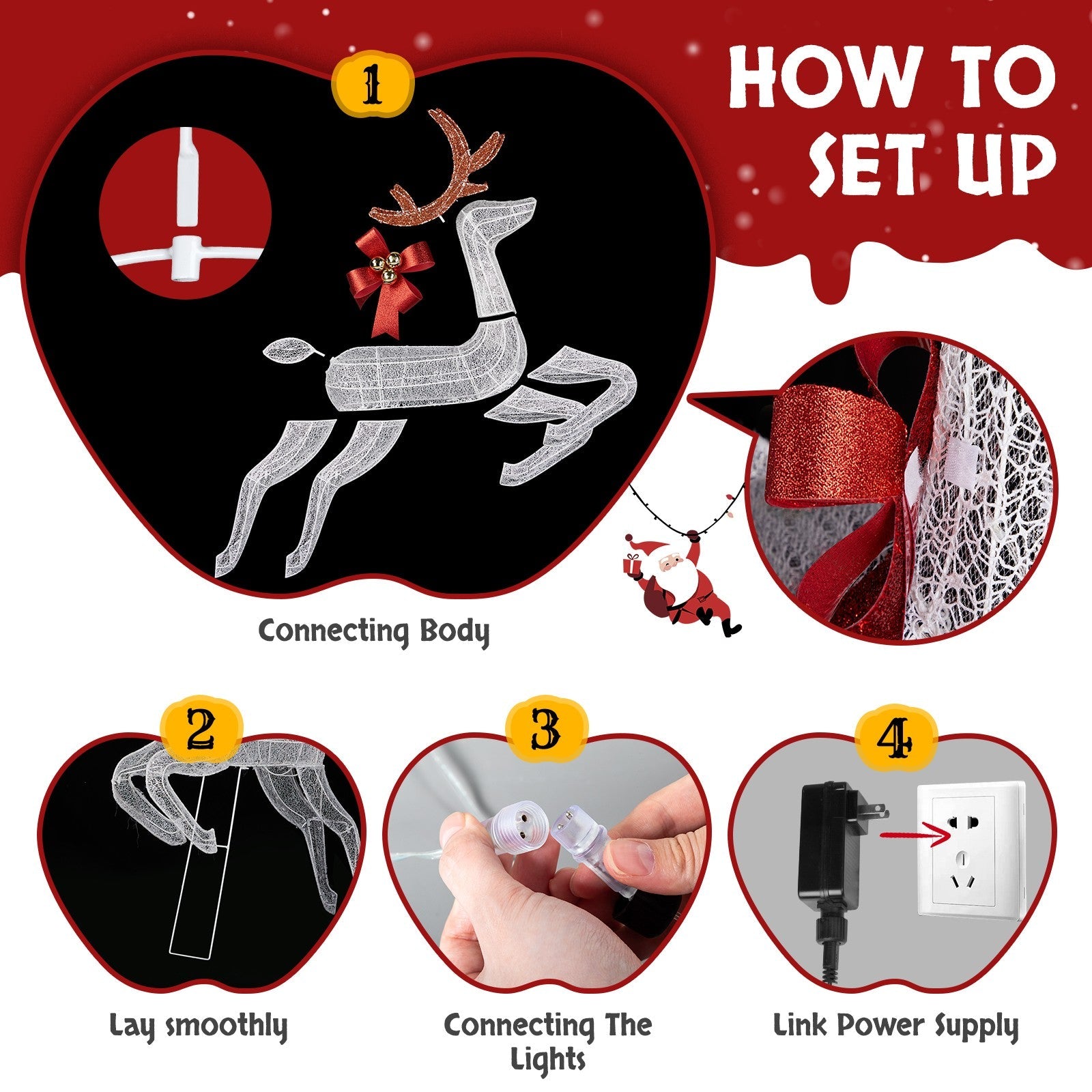 Lighted Christmas Decorations Reindeer & Sleigh Deer Set for Indoor Home Outdoor 07FC0E-D4 - KOEEK