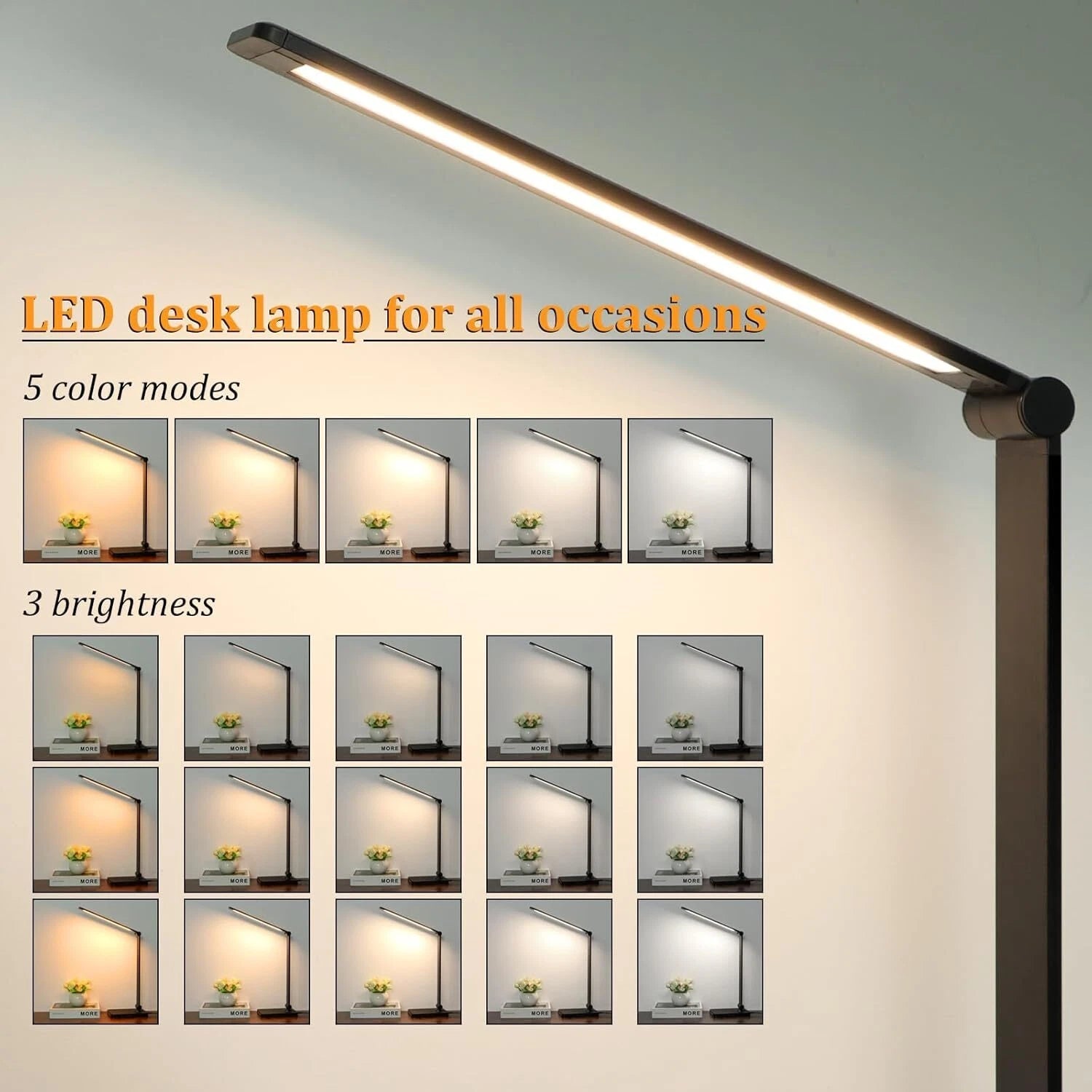 LED Desk Lamp with USB Ports,Touch Desk Lamps for Home Office with 5 Color Modes 07FC0E-D4 - KOEEK