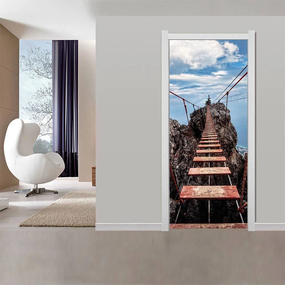 Drawbridge 3D Self Adhesive Bedroom Door Wrap Mural Wall Stickers Home Decals 07FC0E-D4 - KOEEK