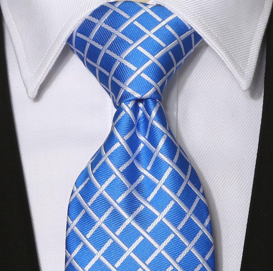 new KissTies Mens 63'' Extra Long Tie Check Plaid Striped Bright Blue White KISSTIES - KOEEK