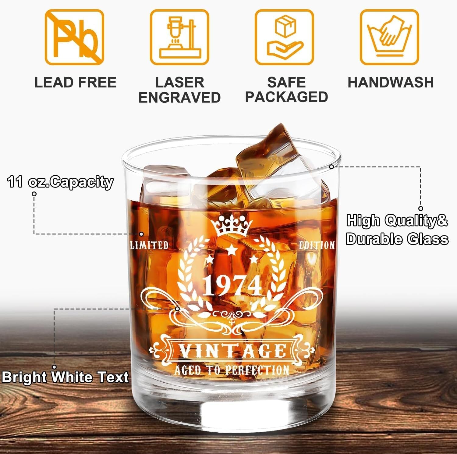 new YeohJoy 50th Birthday Gifts for Men,Vintage 1974 Whiskey Glass Multicolor