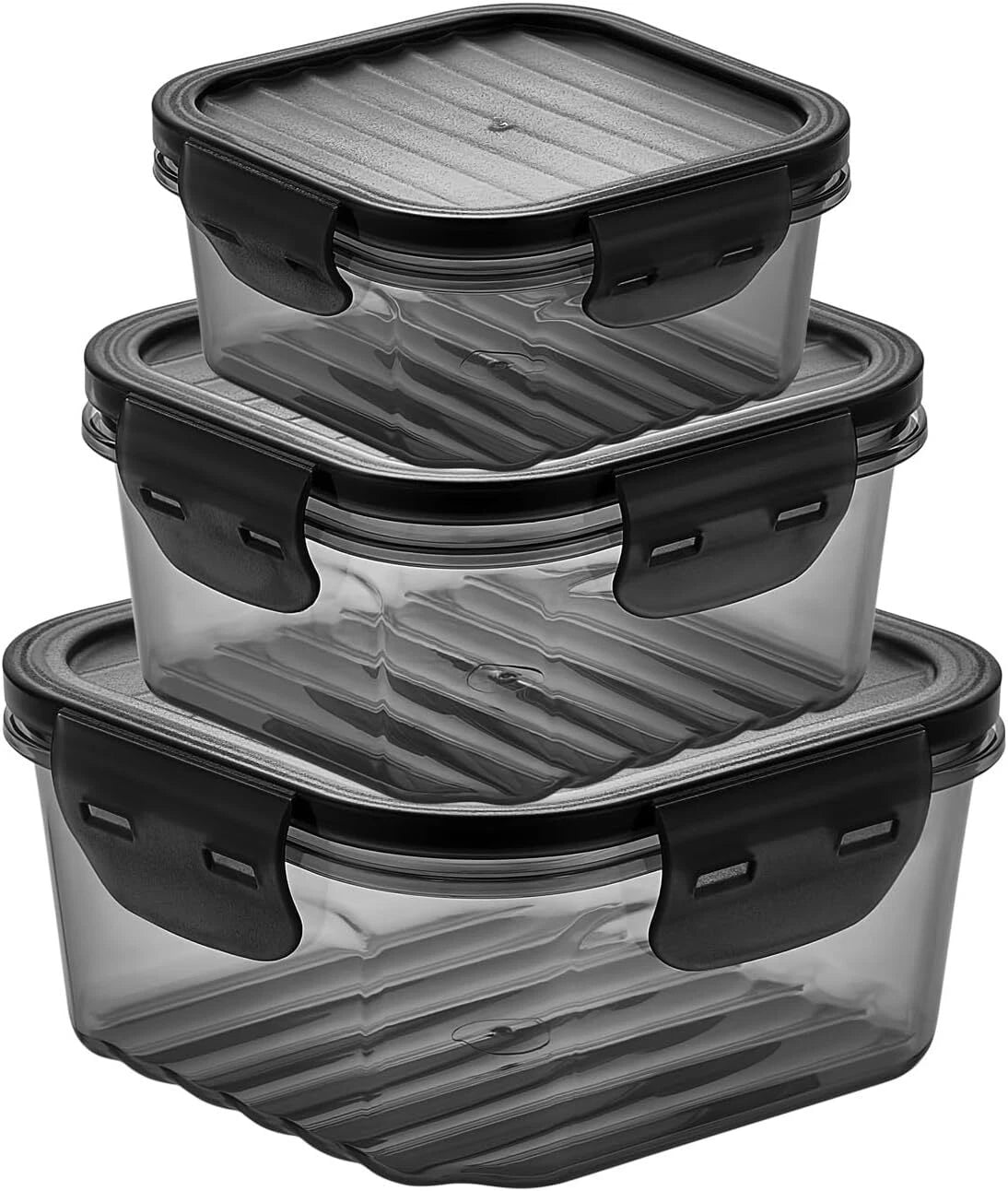 6 Piece Food Crisper Set - Sealed Plastic Crisper with Locking Lid - Stackable 07FC0E-D4 - KOEEK