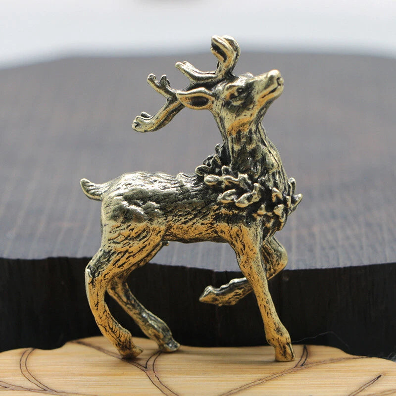 2pcs Solid Brass Deer Figurine Small Statue Home Ornaments Animal Figurines Gift 07FC0E-D4 - KOEEK