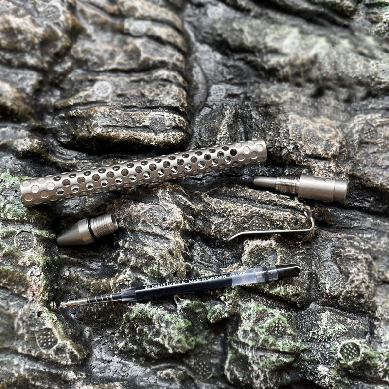 TC4 Titanium Pocket Double Locked Ball Pen Lightweight Hollowed Design EDC Pen 07FC0E-D4 - KOEEK