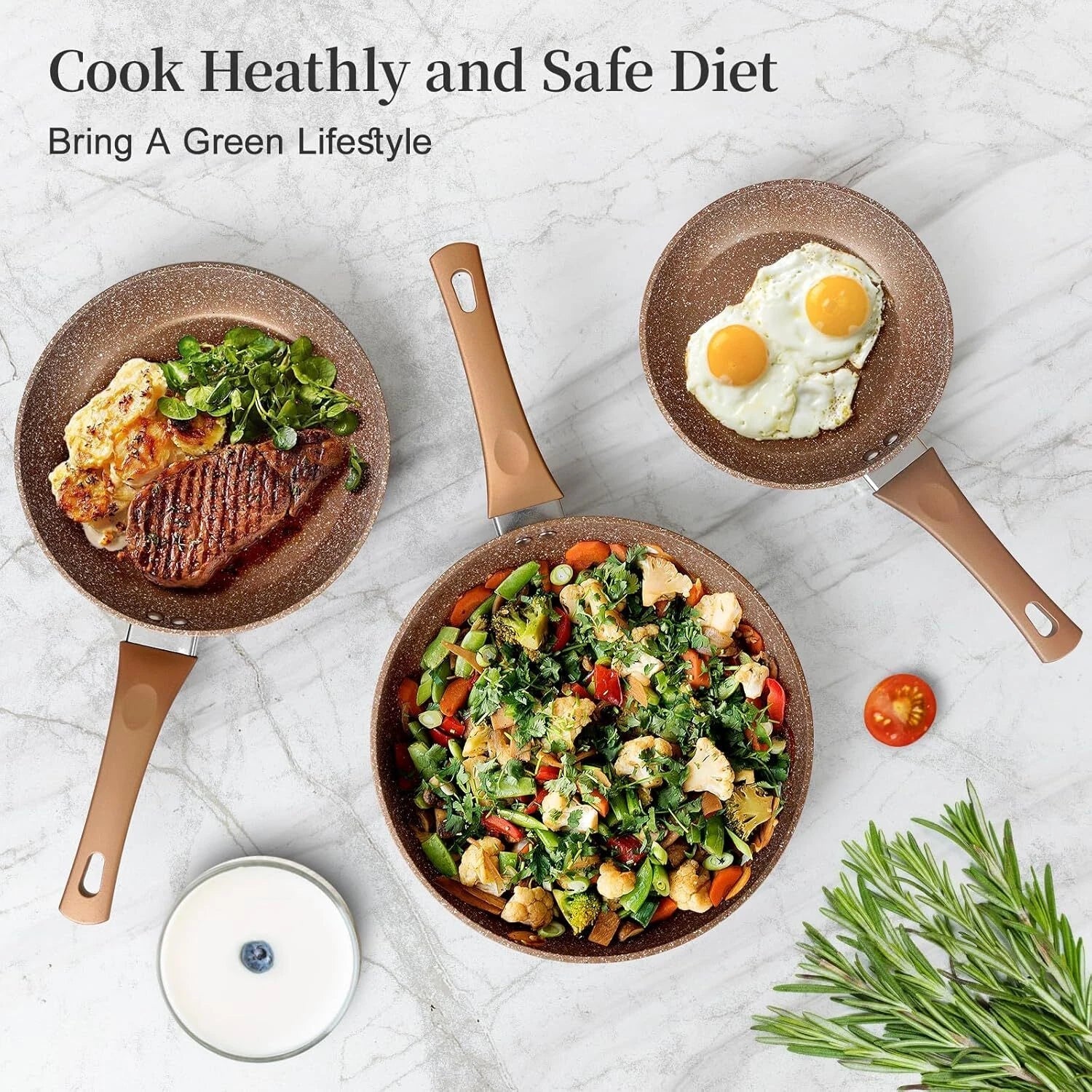 Frying Pan Set with Lid - Nonstick Cookware Set 3 Piece, Granite Cookware Set 07FC0E-D4 - KOEEK