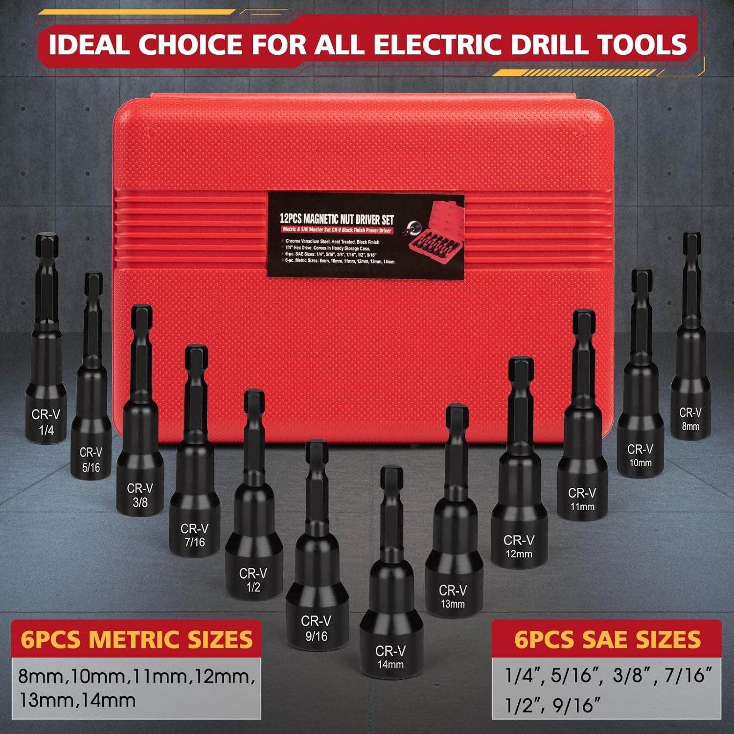 new 12-Piece Magnetic Nut Driver Set, Premium CR-V Steel Impact Set 07FC0E-D4 - KOEEK