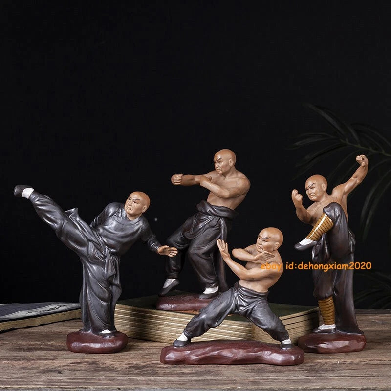 4PCS Set Chinese Kung Fu Shaolin Monk Ceramics Material Arts Figure Home Decorat 07FC0E-D4 - KOEEK