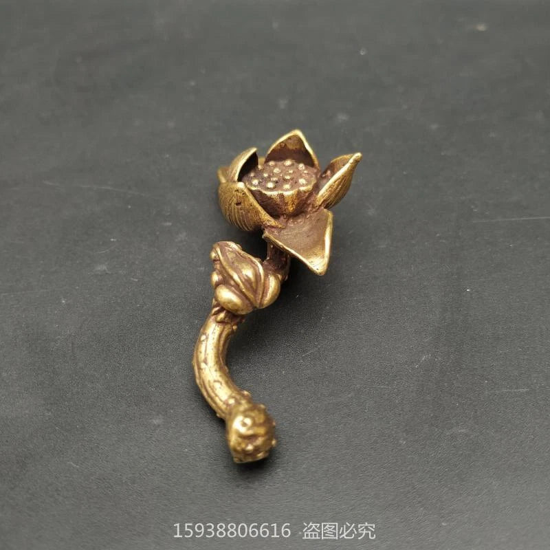 Solid Brass Lotus Frog Mini Ornament Retro Tea Ceremony Tea Pet Bronze Carving 07FC0E-D4 - KOEEK