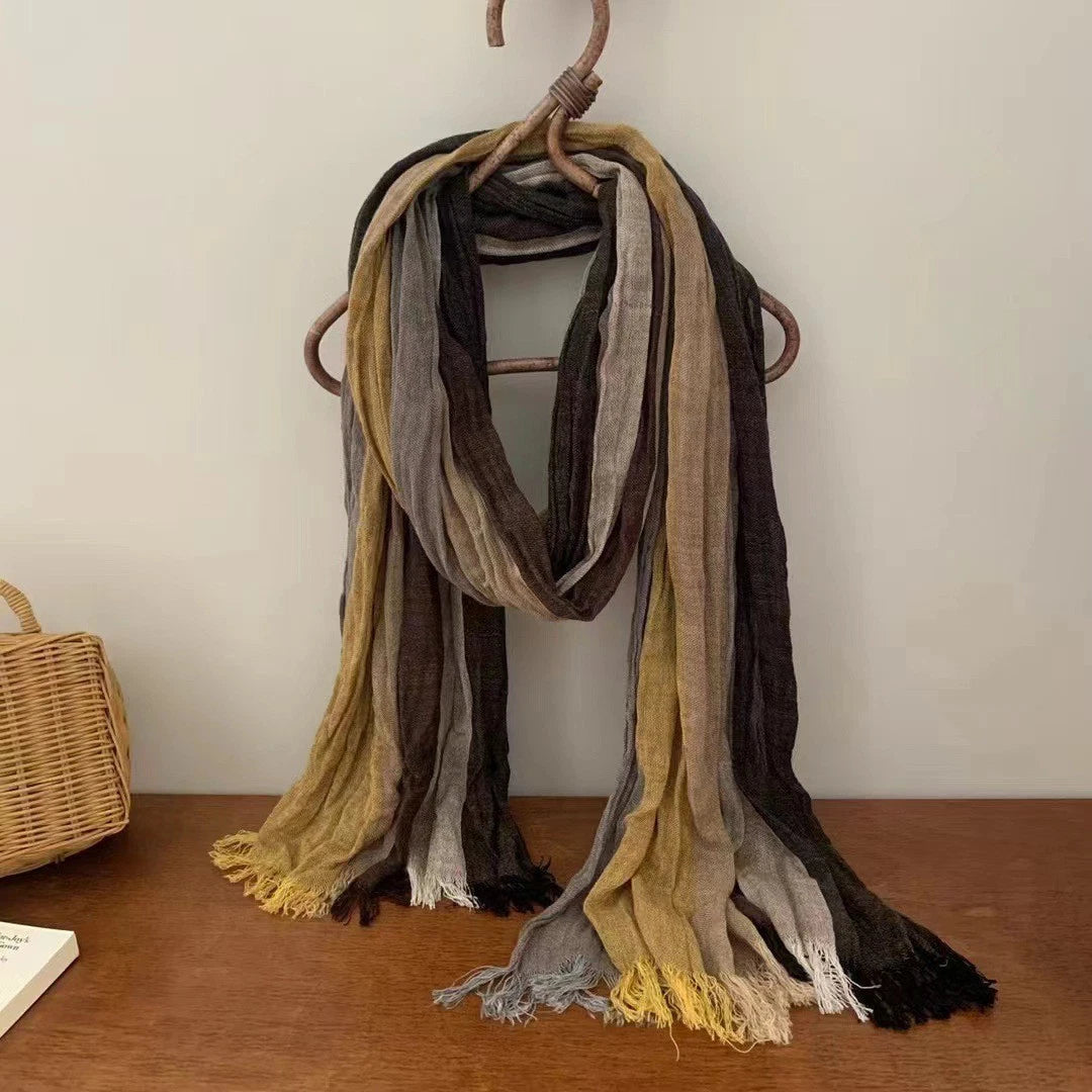Mens Cotton Linen Colorful Stripe Scarf Shawl Unisex Breathable Soft Scarves 07FC0E-D4 - KOEEK
