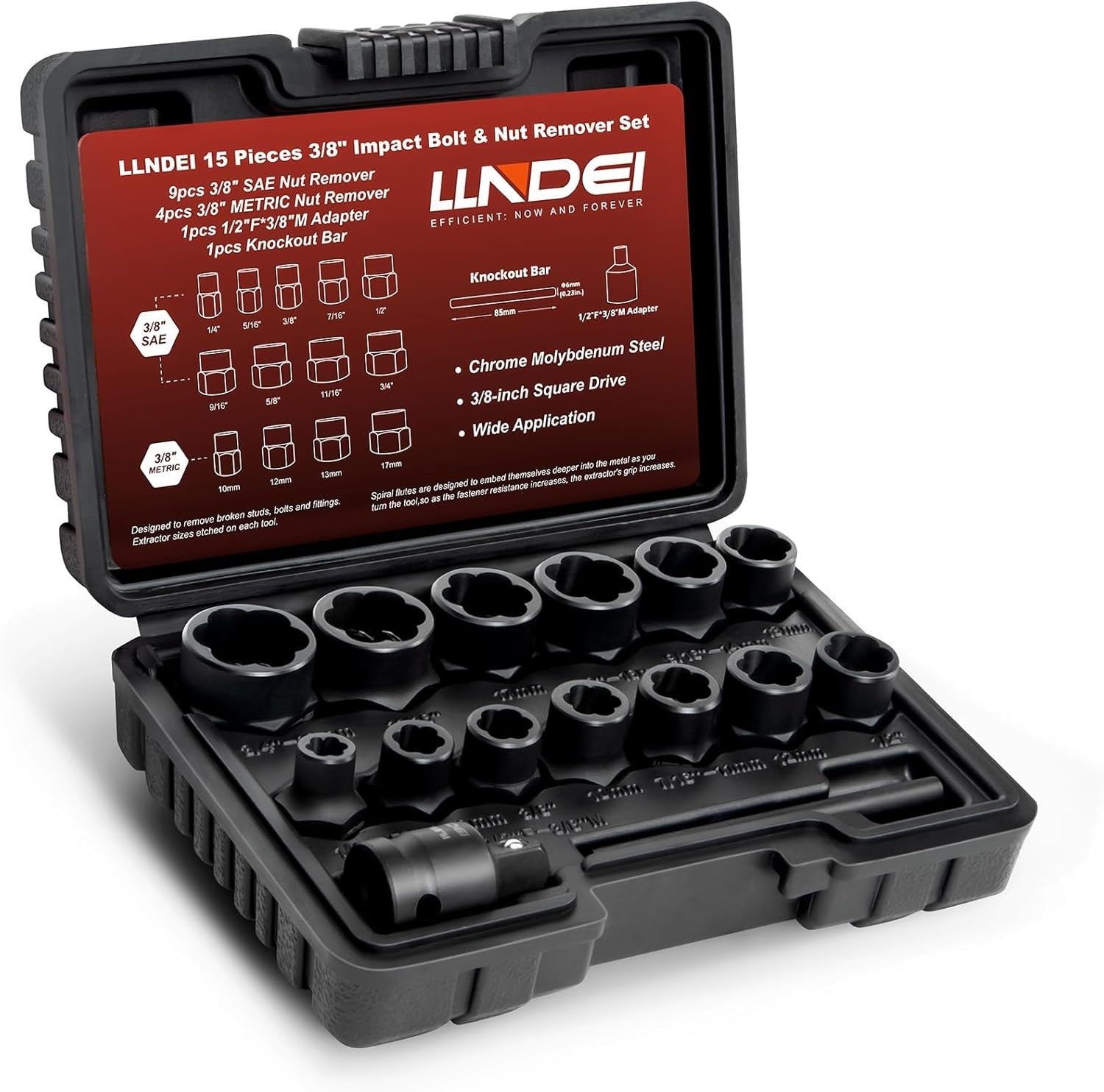 new LLNDEI Bolt Extractor Kit, 15PCS Easy Out Stripped Lug Nut 15PCS, Black LLNDEI - KOEEK