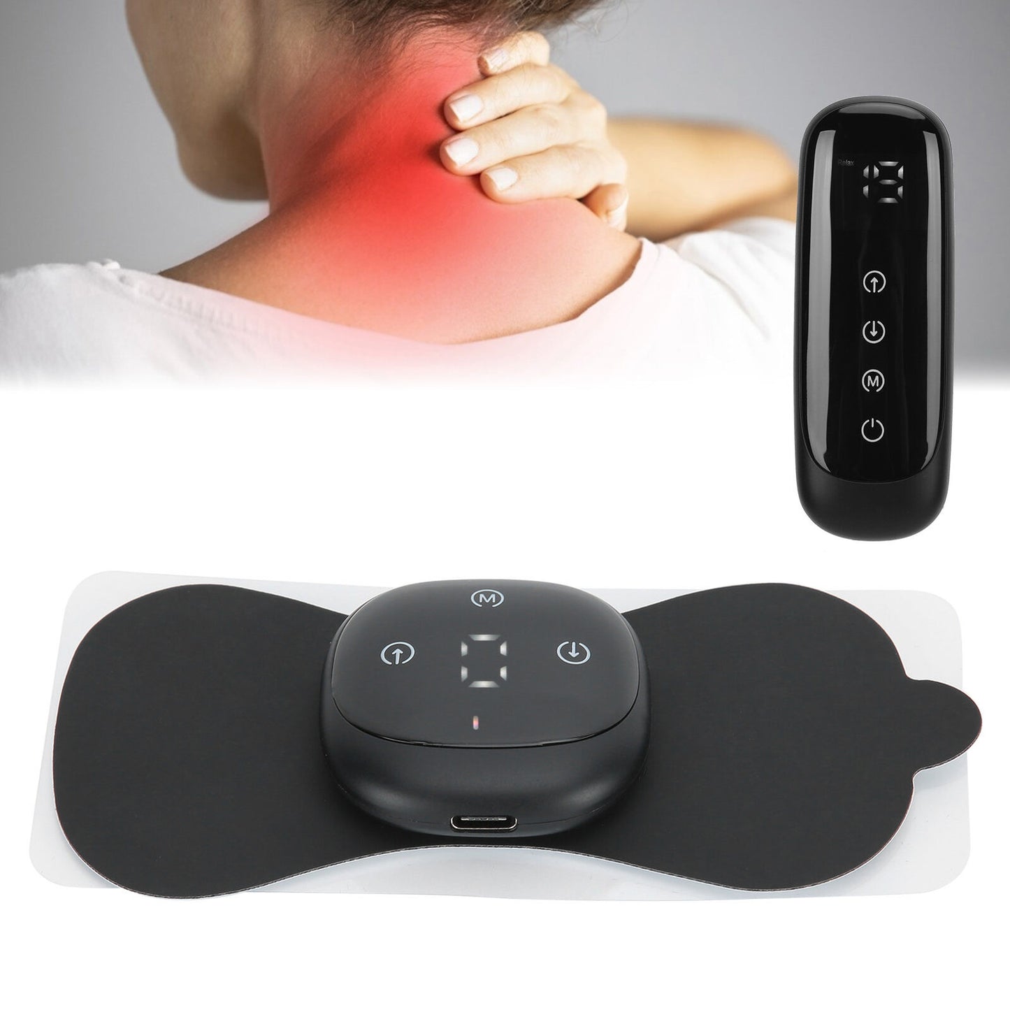 new Neck Massager Relieve EMS Massage Patch Sticker Wireless Massage Pad(Black ) HGF koeek - KOEEK