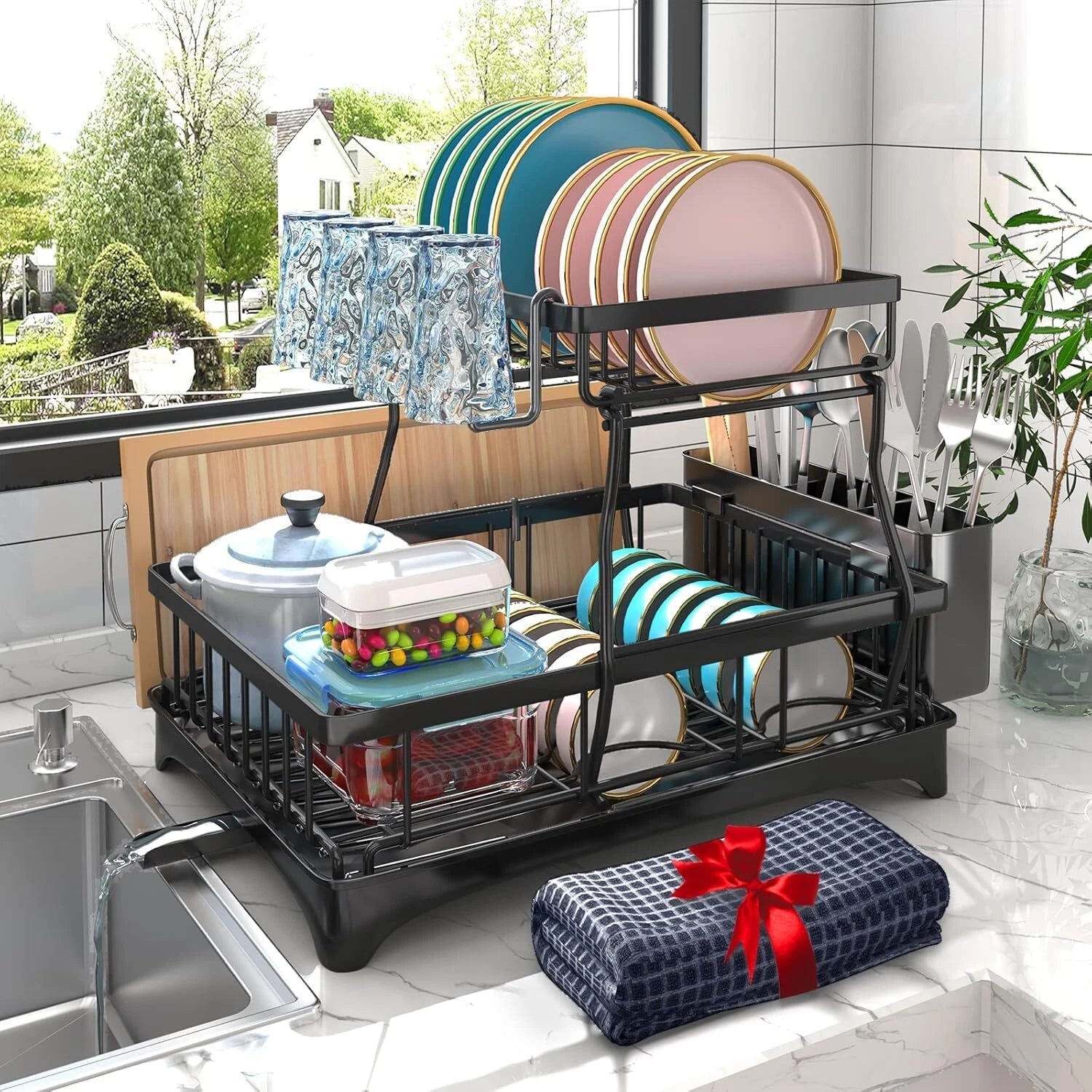 Dish Drying Rack, 2-Tier Dish Rack for Kitchen Countertop 07FC0E-D4 - KOEEK