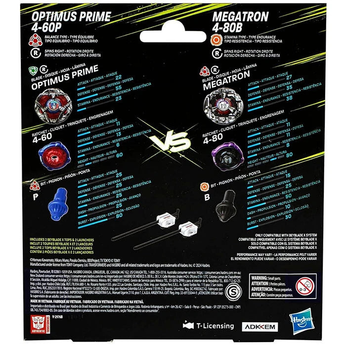TAKARA TOMY Optimus Prime 4-60P vs Megatron 4-80B Beyblade X Transformers 2 Pack TAKARA - KOEEK