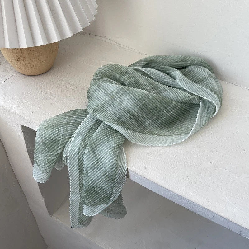 Womens Casual Plaid Pleated Head Scarf Bandana Preppy Breathable Shawl Scarves 07FC0E-D4 - KOEEK