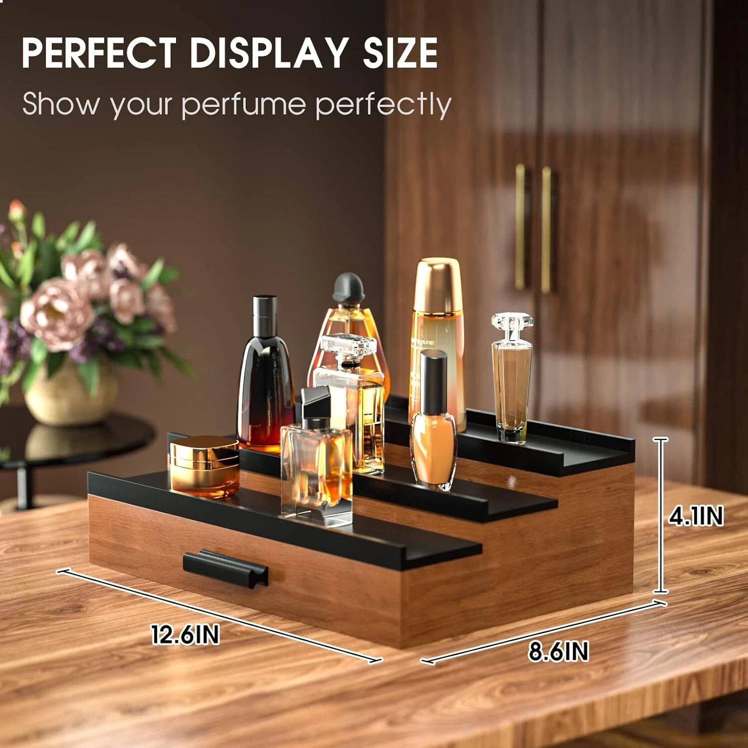 Wooden Men's Cologne Organizer 3 Tier Elevated Cologne Display Rack 07FC0E-D4 - KOEEK