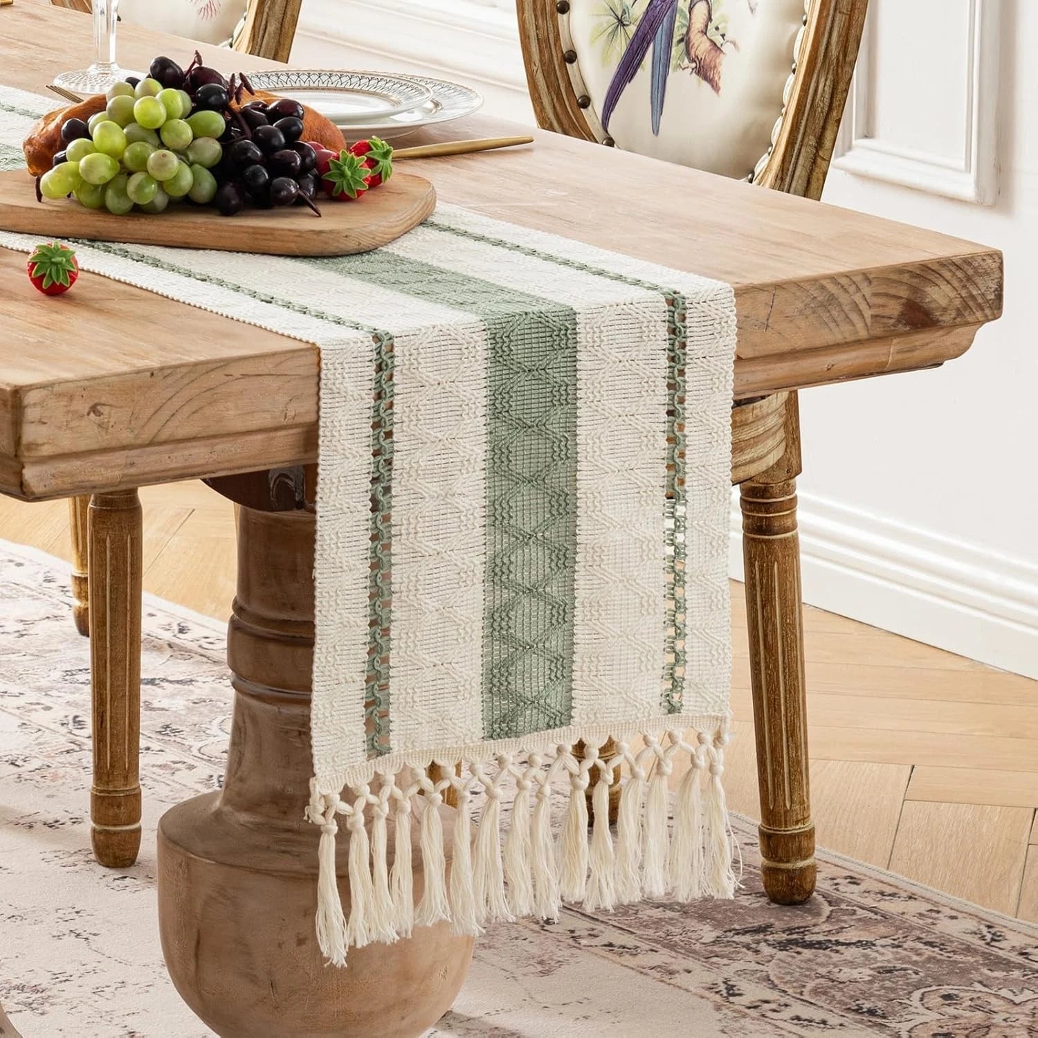 Sage Green Table Runner 72 Inches Long Boho Macrame Table Runner for Home Decor 07FC0E-D4 - KOEEK