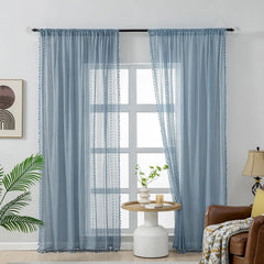 2 cotton sheer slate blue curtains, 63 inches long 07FC0E-D4 - KOEEK