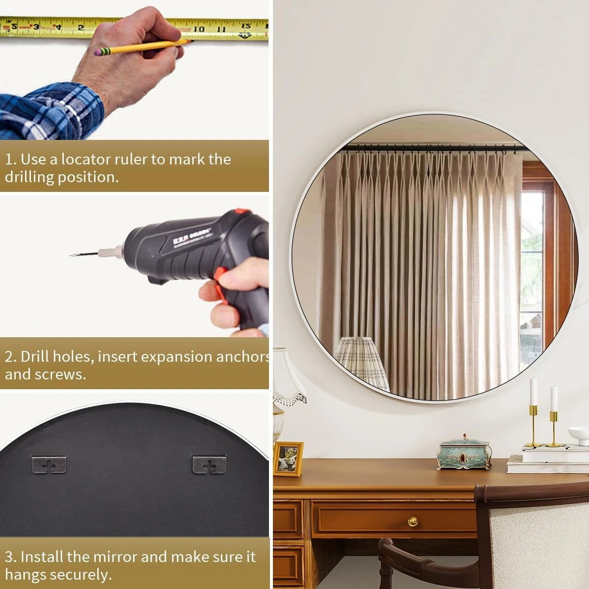 White Round Mirror, 30 Inch Bathroom Mirror with Metal Frame 07FC0E-D4 - KOEEK