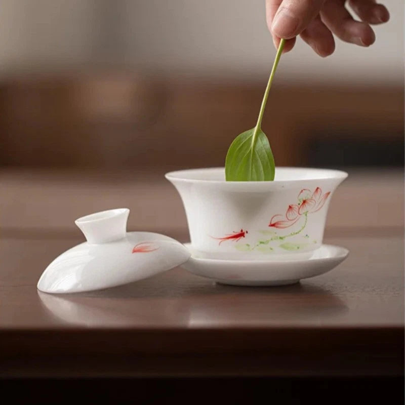 150ml Sancai Gaiwan White Porcelain Tea Bowl Chinese Household High-end Teaware 07FC0E-D4 - KOEEK