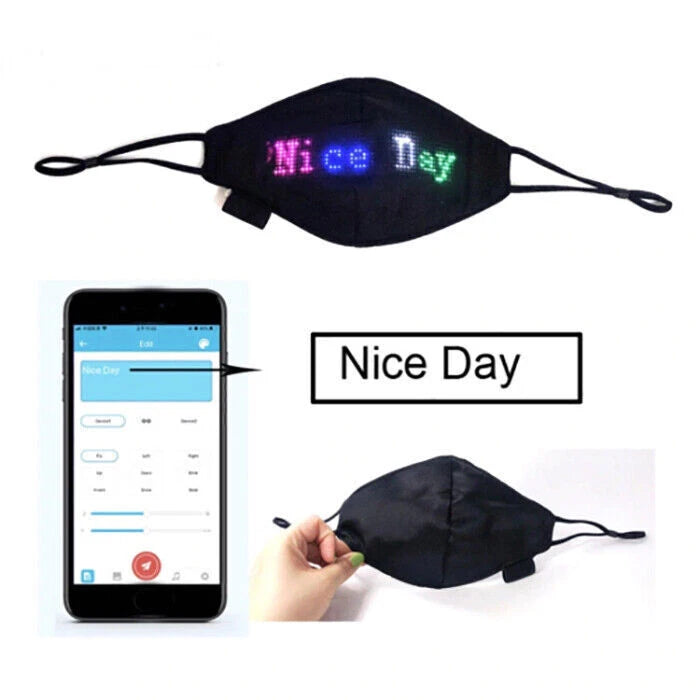 LED Programmable Cotton Face Mask Custom Sign USB Rechargeable Halloween Party 07FC0E-D4 - KOEEK