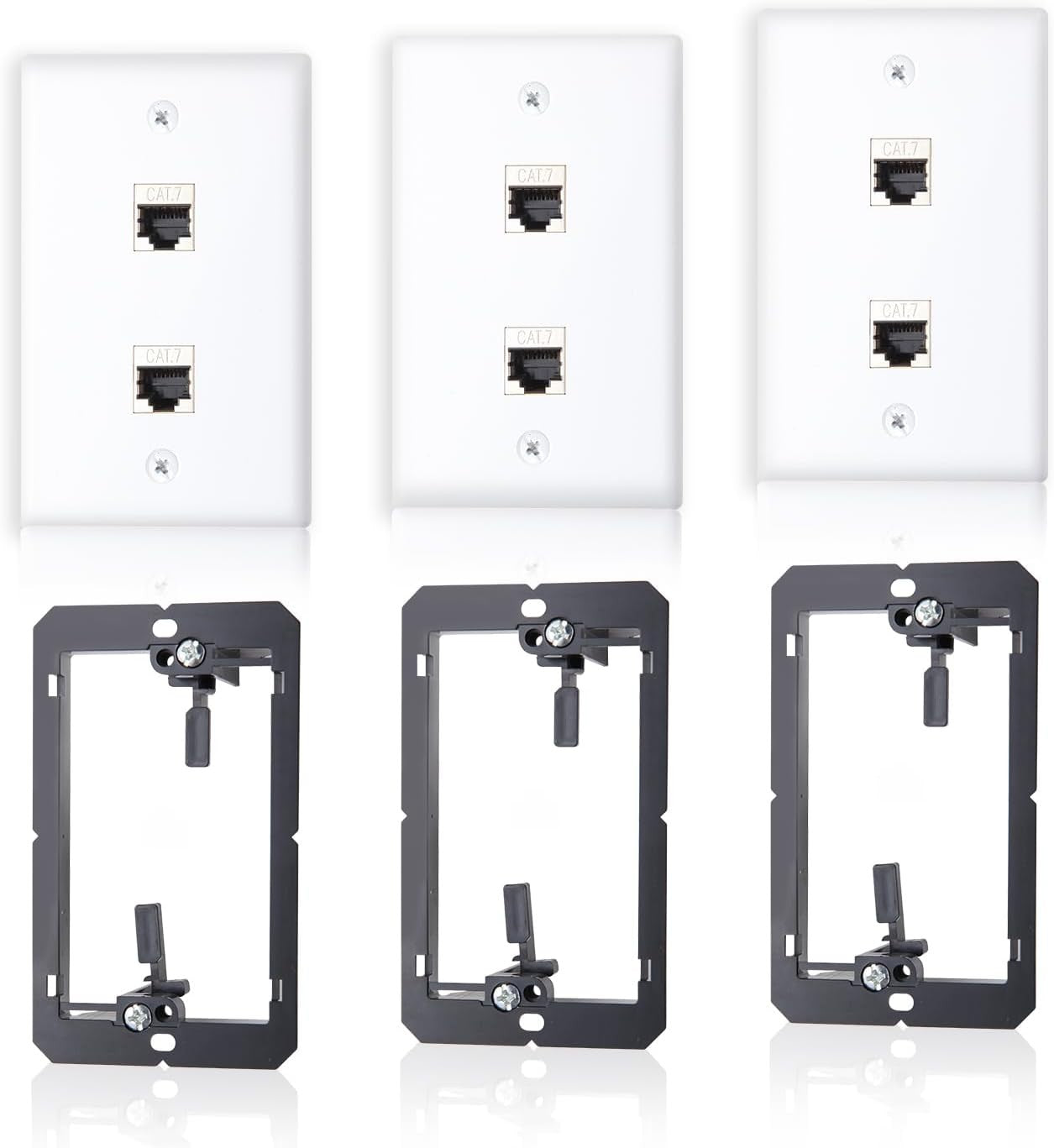 new 3-Pack CAT7 Ethernet Wall Plate 2 Port RJ45 2 (3-Pack), White