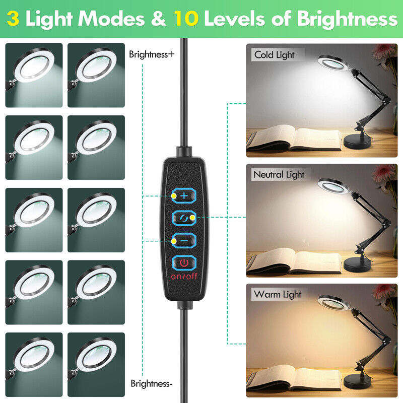 nyt USB-forstørrelsesglas med LED-lys 10X Forstørrelsesglas Håndværk Læsebordsstativlampe