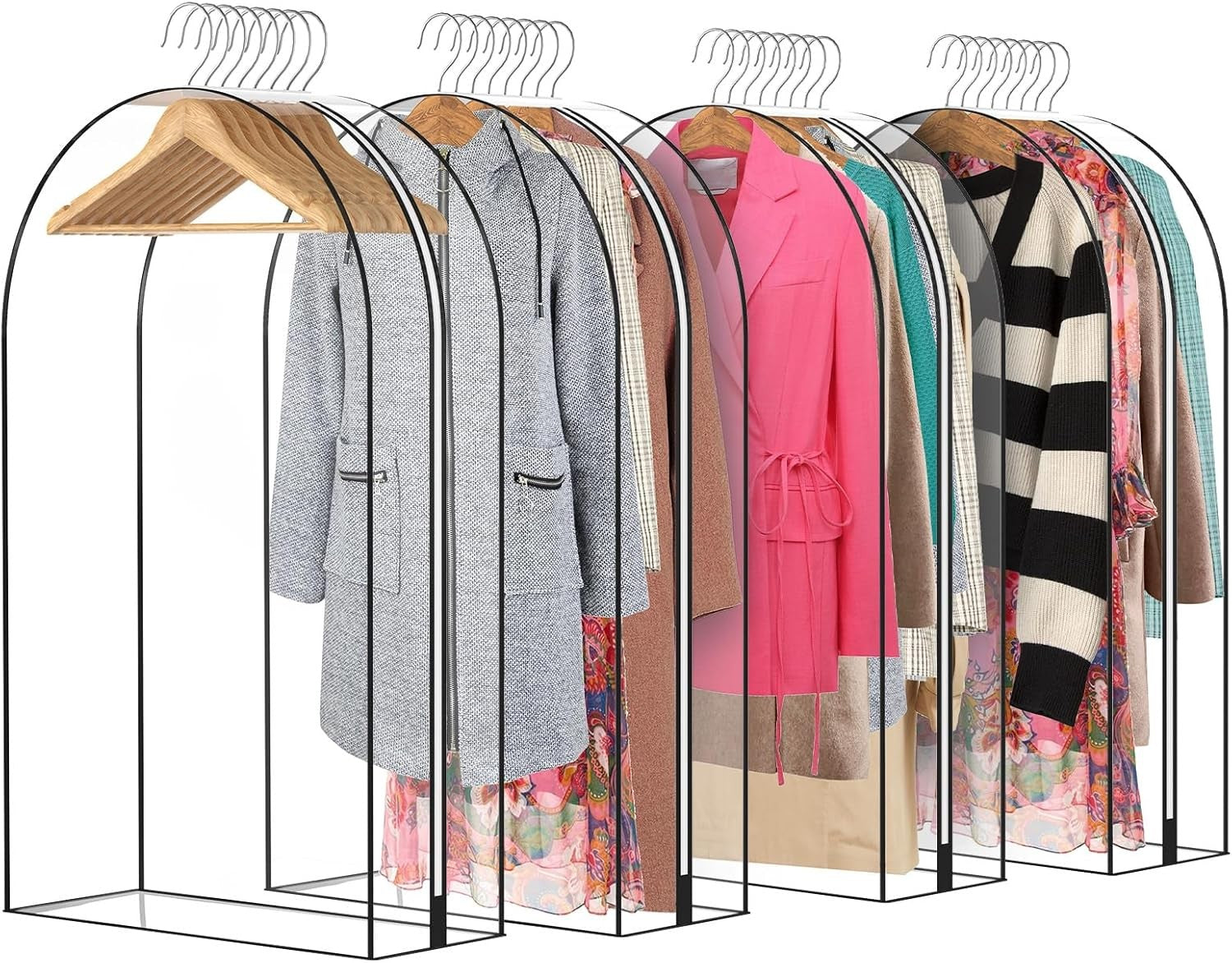 new 4 Packs 40" Clear Garment Bags for Hanging Clothes, 10" Gusseted transparent