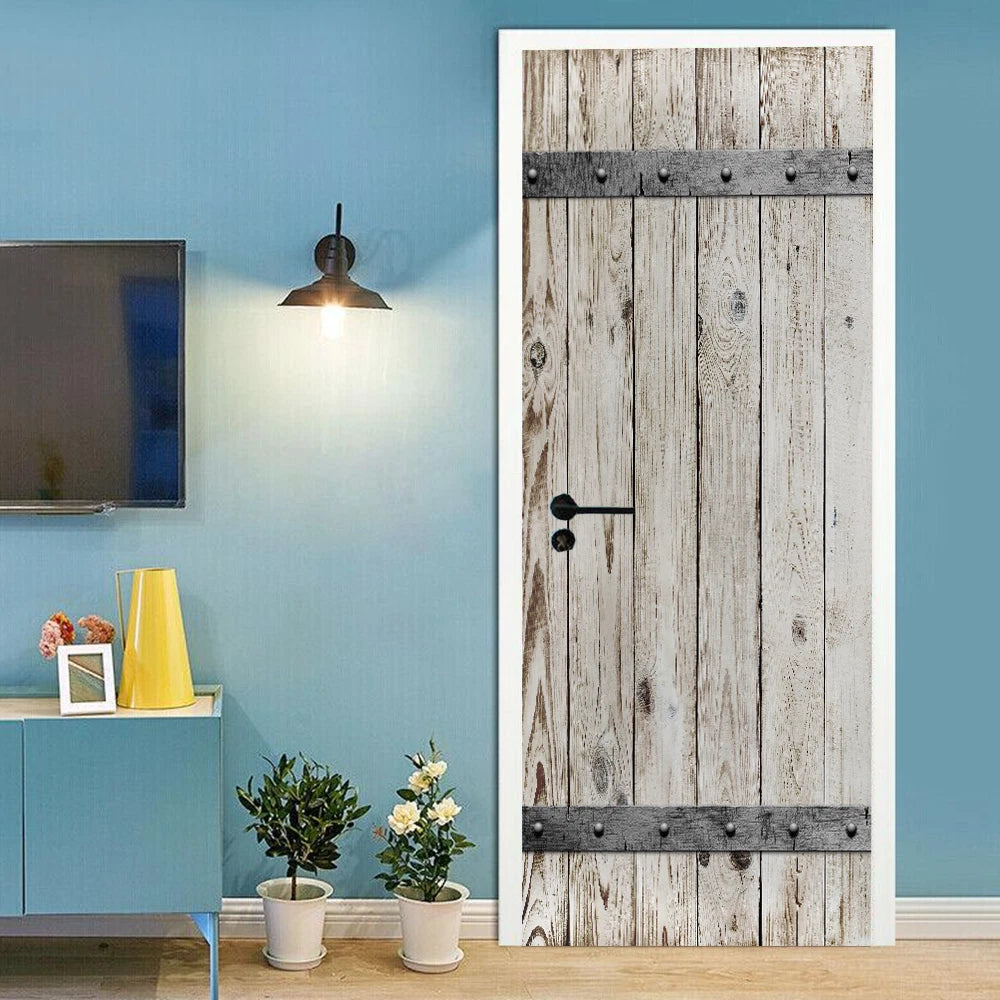 3D Simulation Wooden Door Self Adhesive Bedroom Door Murals Decals Wall Sticker 07FC0E-D4 - KOEEK