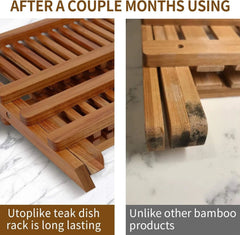 Compact Teak Dish Rack Foldable 2 Tier Dish Rack Dish Drying Rack 07FC0E-D4 - KOEEK