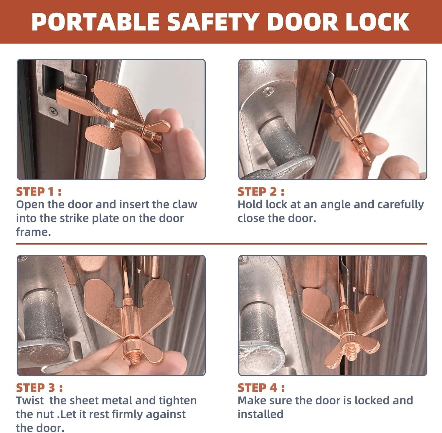 new 1 PCS Upgraded Portable 1 pcs Rose Gold Door Lock, Black 07FC0E-D4 - KOEEK
