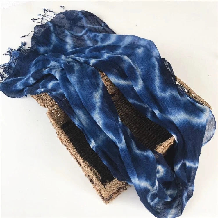 Mens  Flax Linen Tasseled Fairy Tie-dyed Unisex Spring Shawl Bandana Wrap 07FC0E-D4 - KOEEK