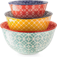 Mixing Bowls, Kitchen Ceramic Mixing Bowls, Bright Colors, Set of 3 07FC0E-D4 - KOEEK