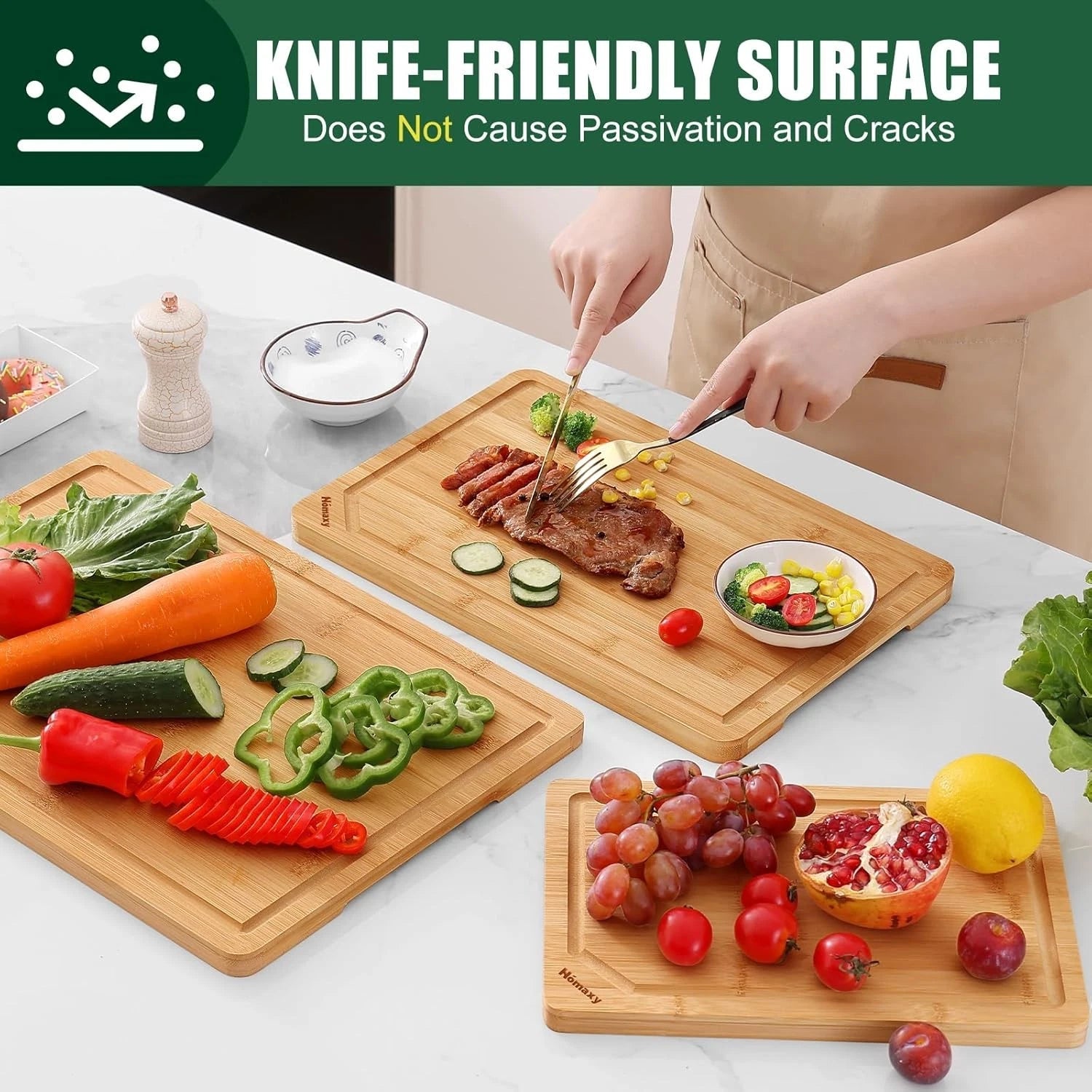 Organic Bamboo Cutting Board Set (for kitchen use), 3 pieces 07FC0E-D4 - KOEEK