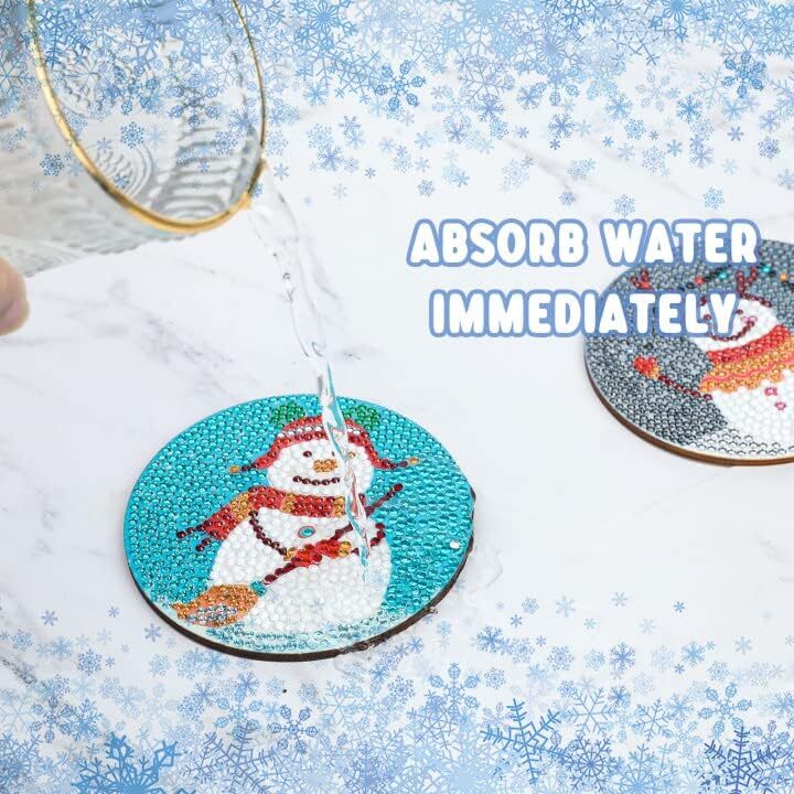 new 8 PCS Diamond Art Painting Coaster kit Christmas Winter Snowman 07FC0E-D4 - KOEEK