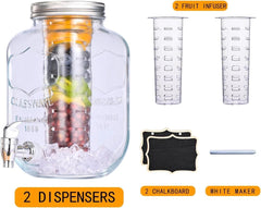 1 Gallon Glass Drink Dispensers for Parties,2 Pack Beverage Dispenser with Fruit 07FC0E-D4 - KOEEK