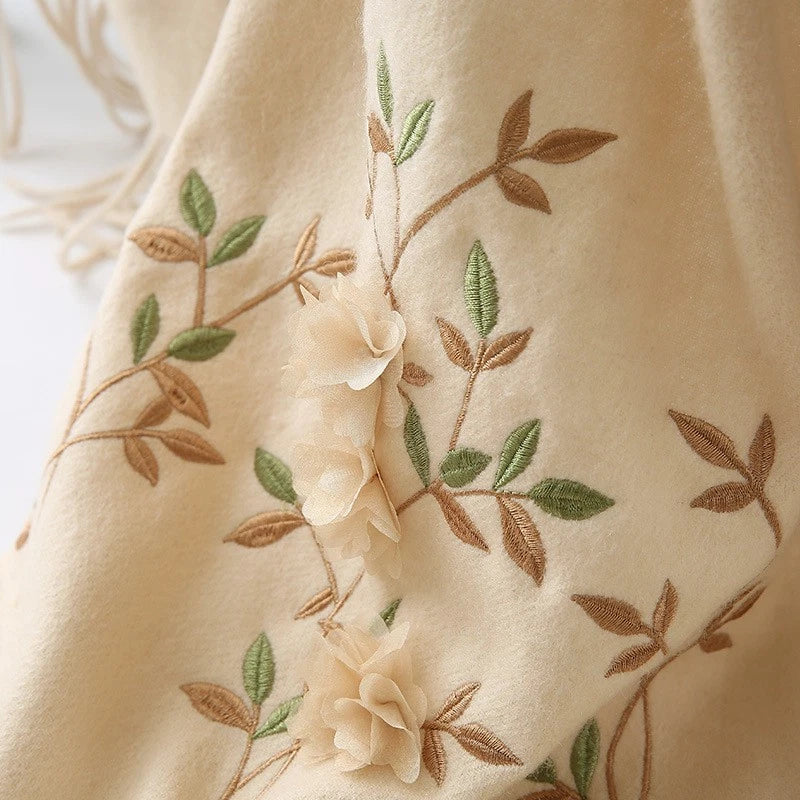 Womens soft Cashmere Scarf Bandana 3D Pink Flower Embroided Cape Shawl Pashmina 07FC0E-D4 - KOEEK