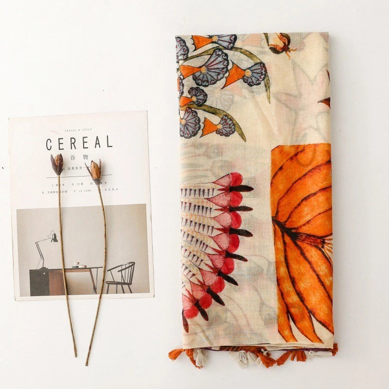 Women Tropical Floral Garden Stole Scarf Summer Spring Soft Neckerchief Shawl 07FC0E-D4 - KOEEK