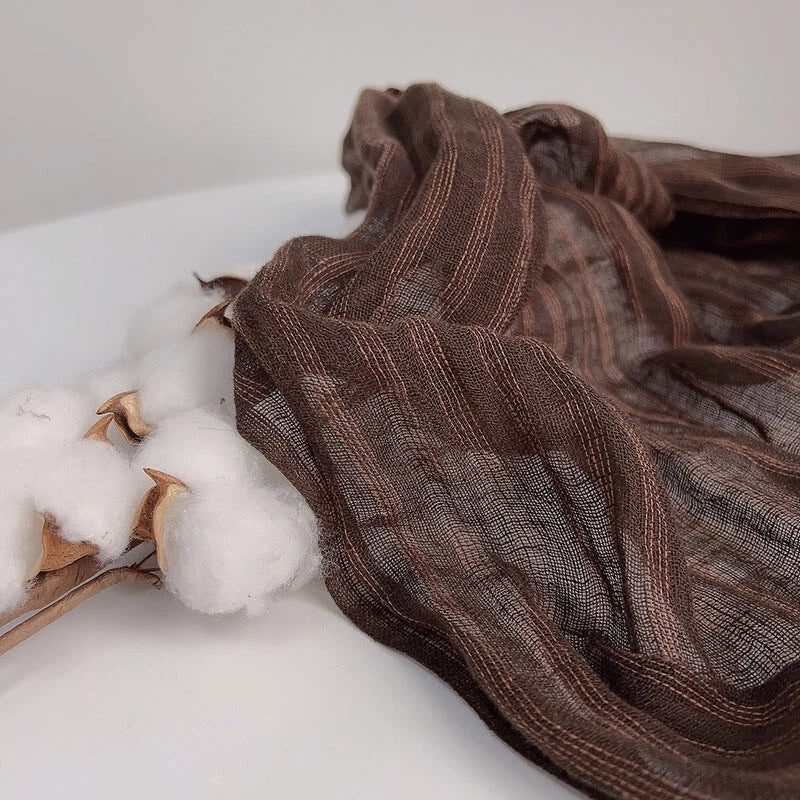 Mens Flax Linen Cotton Striped Breathable Brown Scarf Unisex Shawl Neckerchief 07FC0E-D4 - KOEEK