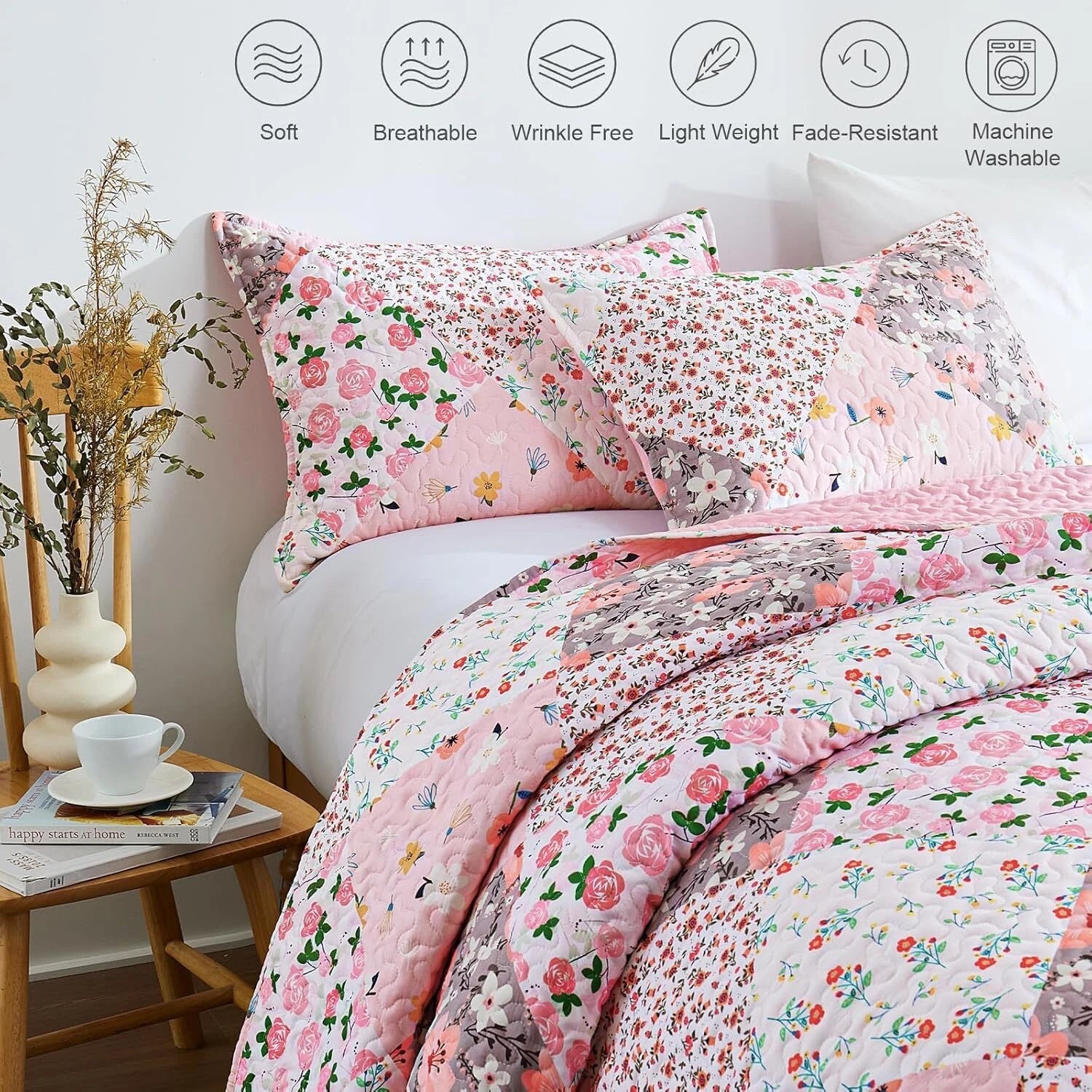 Reversible Patchwork Quilts Full Queen Size, Lightweight Boho Printed Bedspreads 07FC0E-D4 - KOEEK