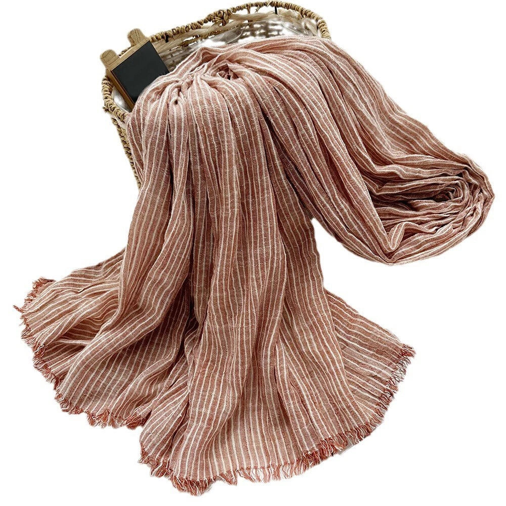 Cotton Linen Scarf Striped Scarves Unisex Men's Shawl Scarf Headwraps 9 Colors 07FC0E-D4 - KOEEK