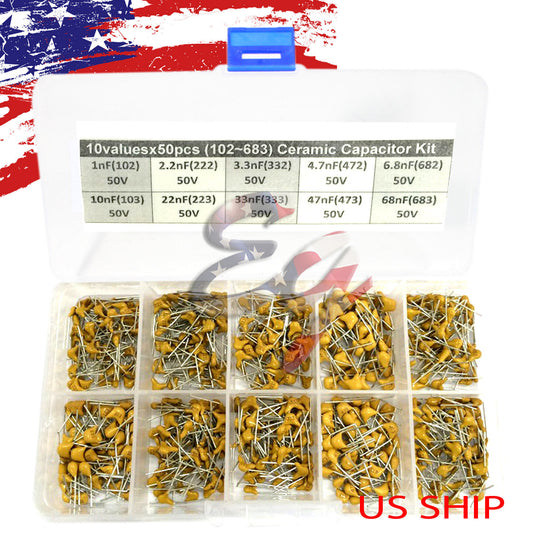 10 Types x 50 1nF~68nF (102~683) Monolithic Ceramic Capacitor Assorted kit box