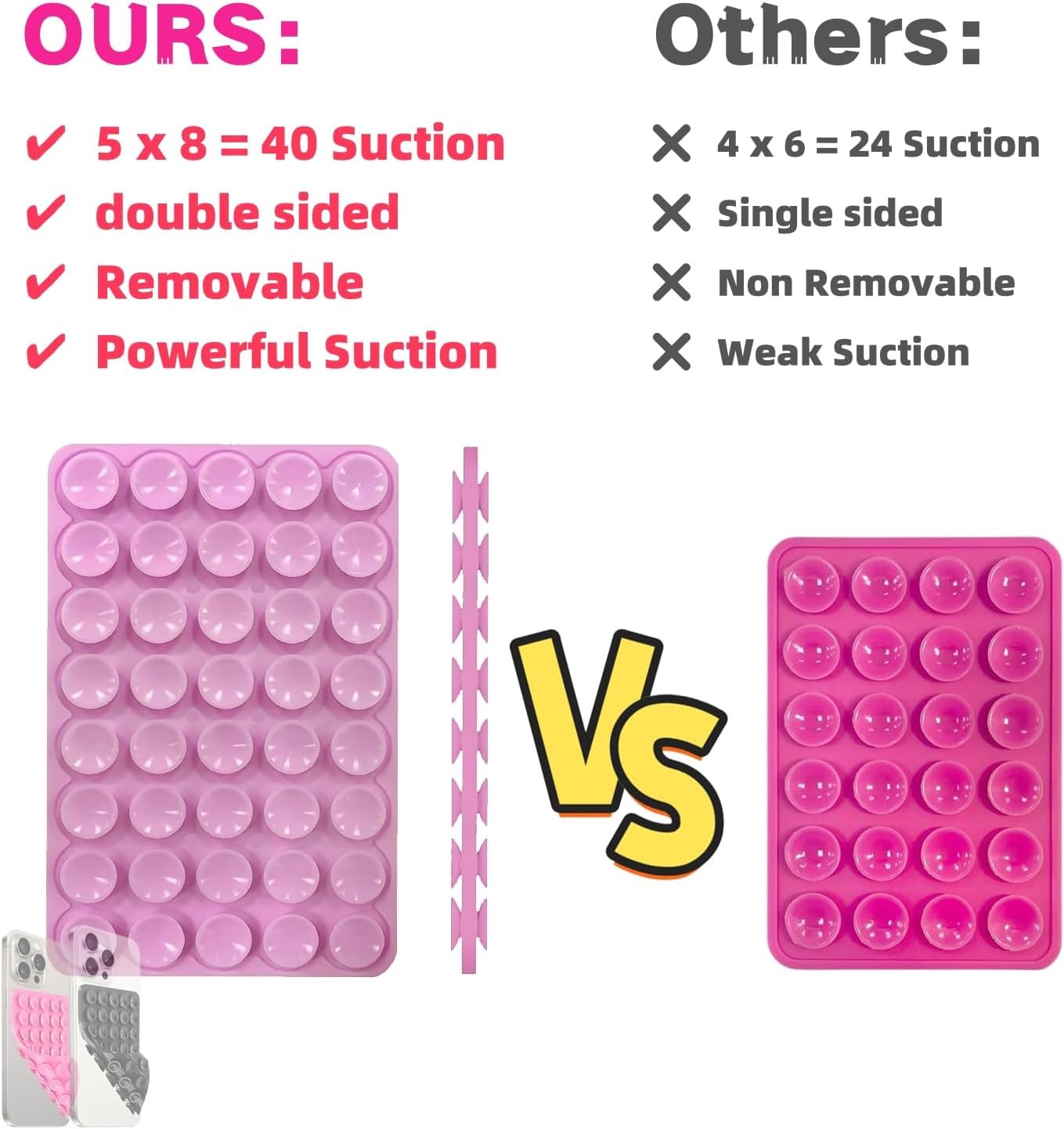 new 2-Pack Double-Sided Suction Phone Grip, Octo Cup Buddy Pink-black 07FC0E-D4 - KOEEK