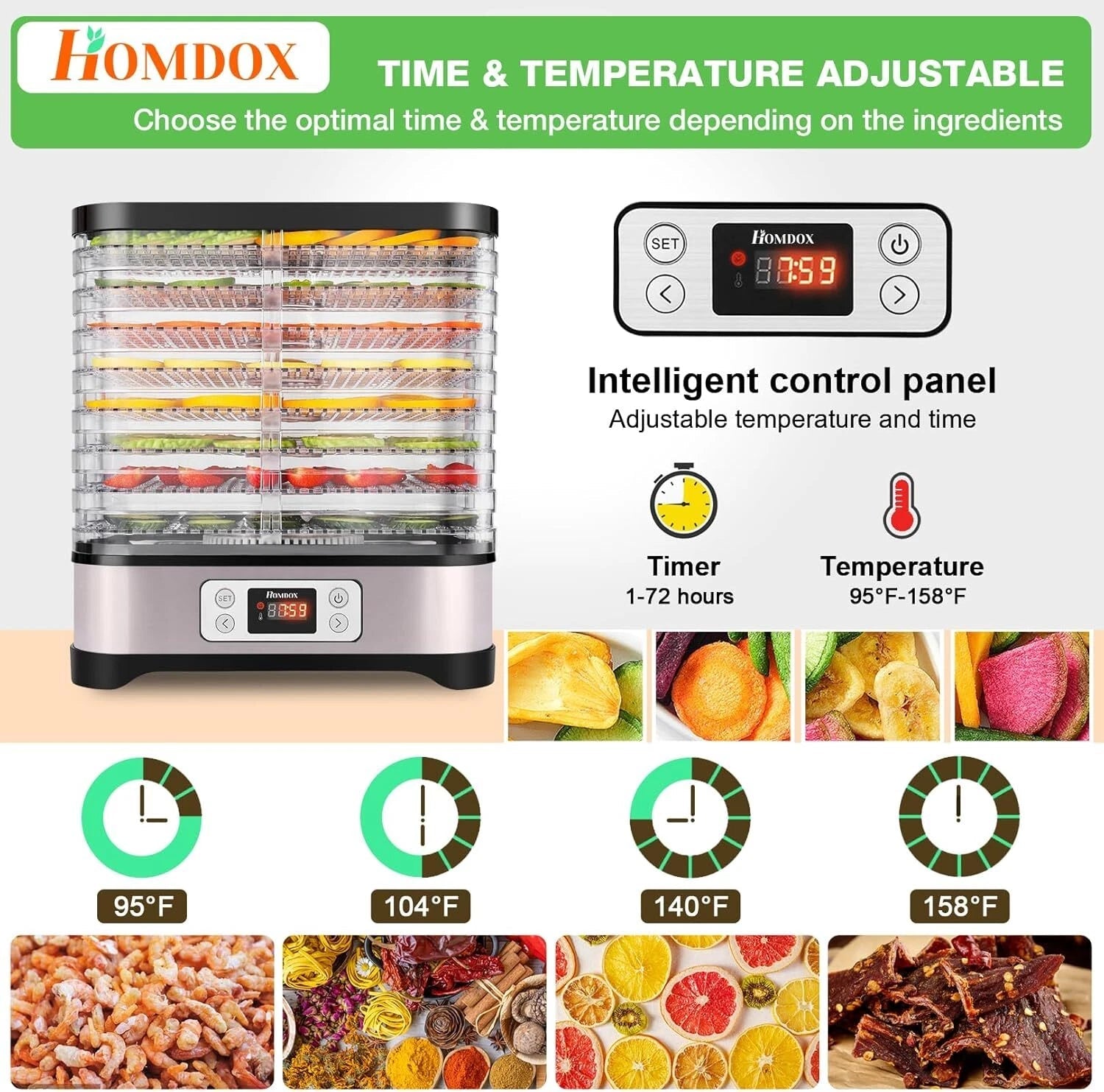 Food Dehydrator, 8 BPA-Free Trays, 400 Watt Dehydrator 07FC0E-D4 - KOEEK